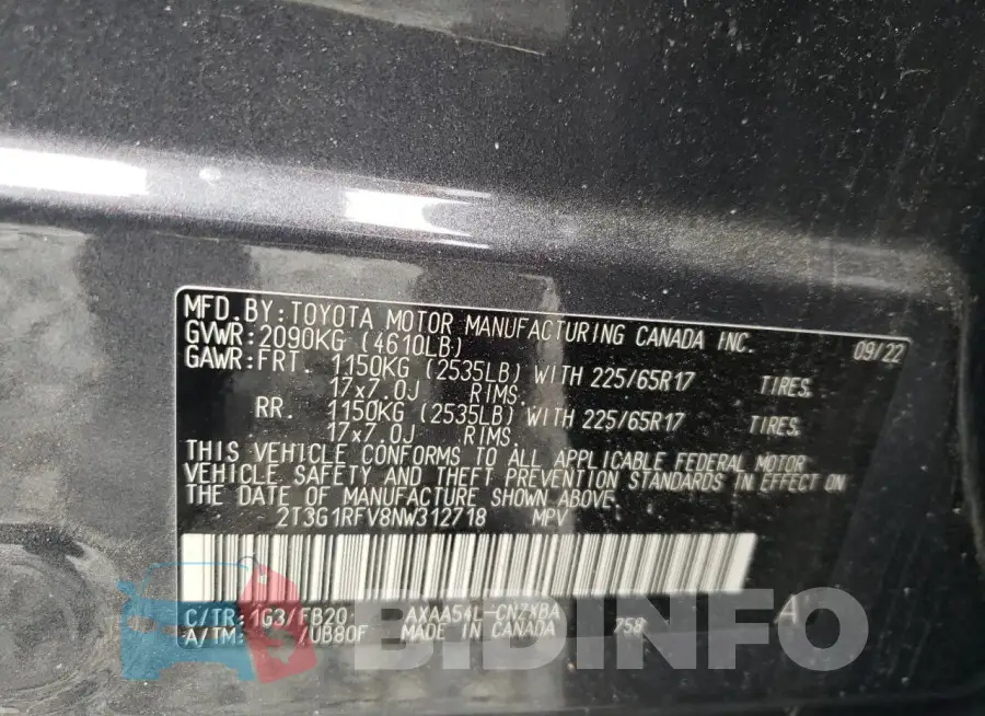 2T3G1RFV8NW312718 Photo# 13