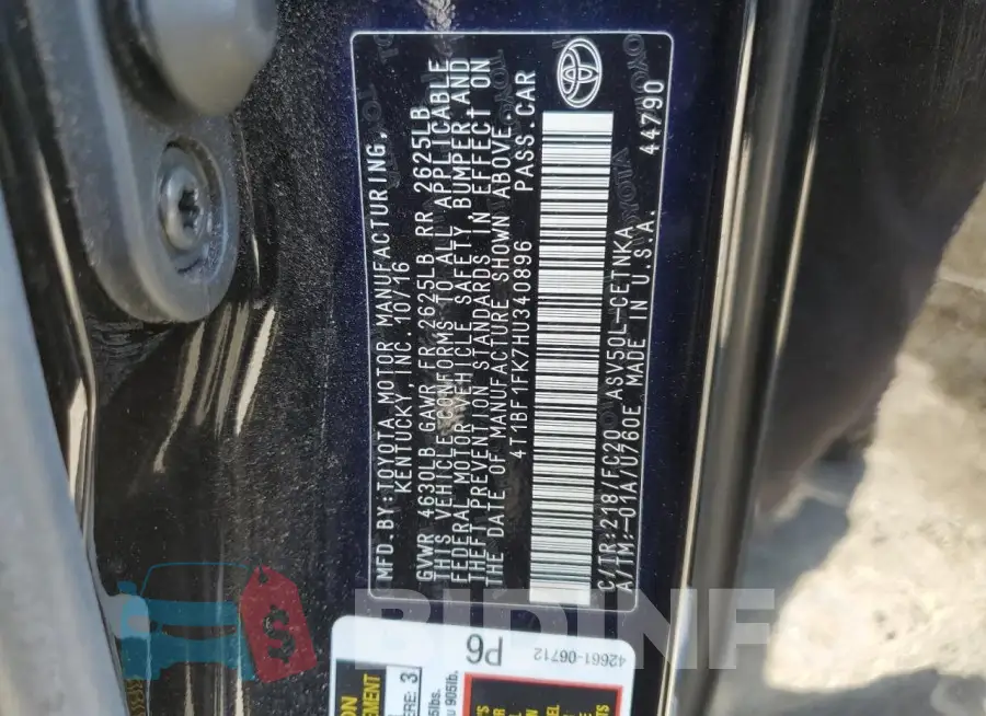 4T1BF1FK7HU340896 Photo# 12