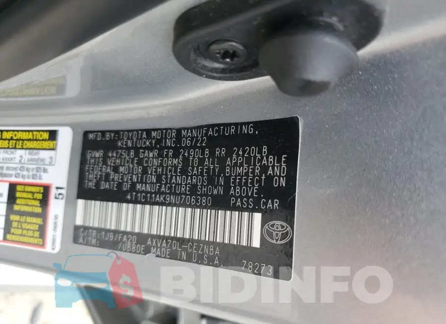 4T1C11AK9NU706380 Photo# 12