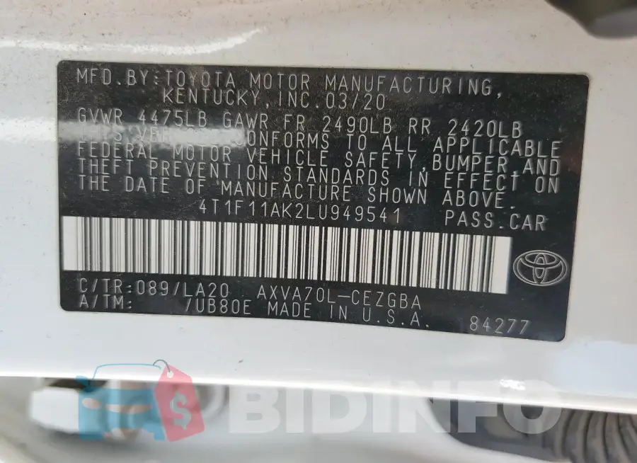 4T1F11AK2LU949541 Photo# 12