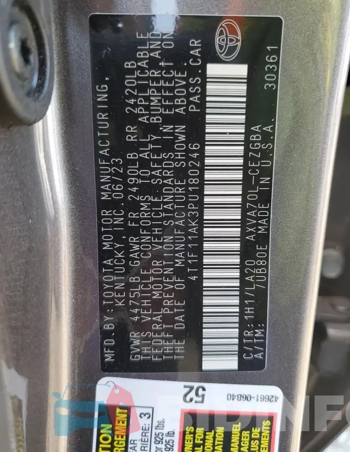 4T1F11AK3PU180246 Photo# 12