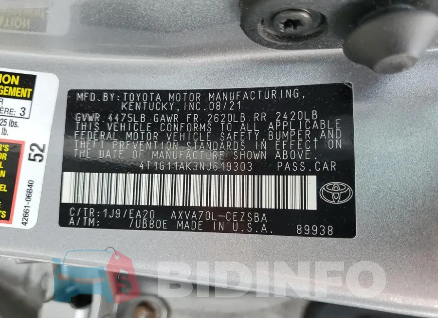 4T1G11AK3NU619303 Photo# 12