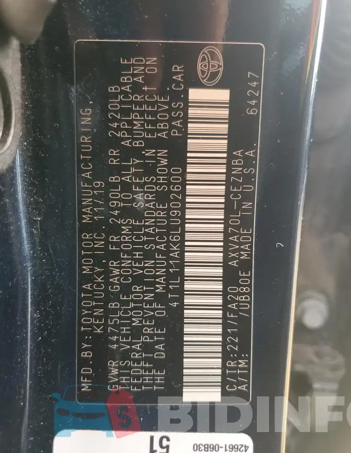 4T1L11AK6LU902600 Photo# 12
