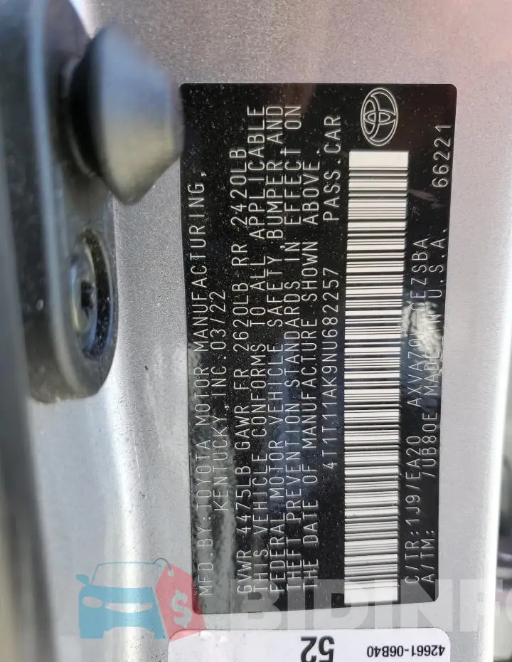 4T1T11AK9NU682257 Photo# 13