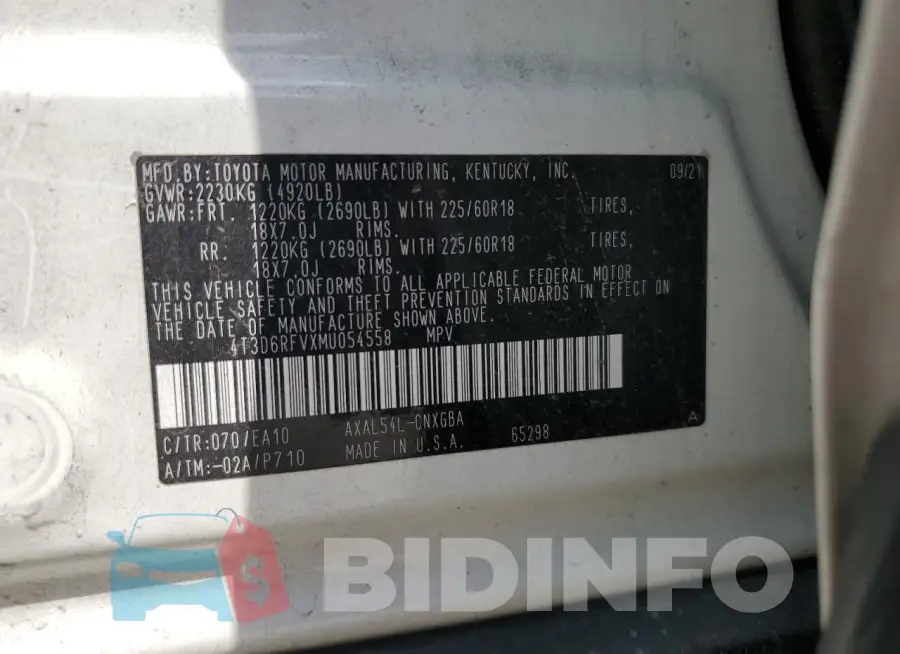 4T3D6RFVXMU054558 Photo# 12