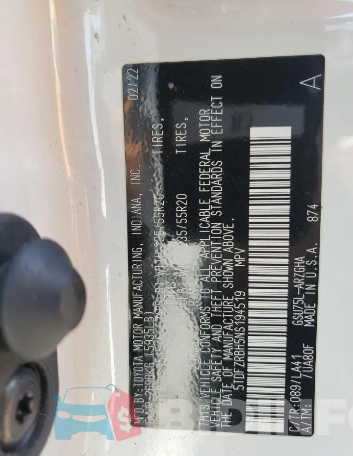 5TDFZRBH5NS194519 Photo# 13