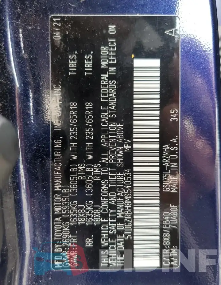 5TDGZRBH8MS540534 Photo# 13