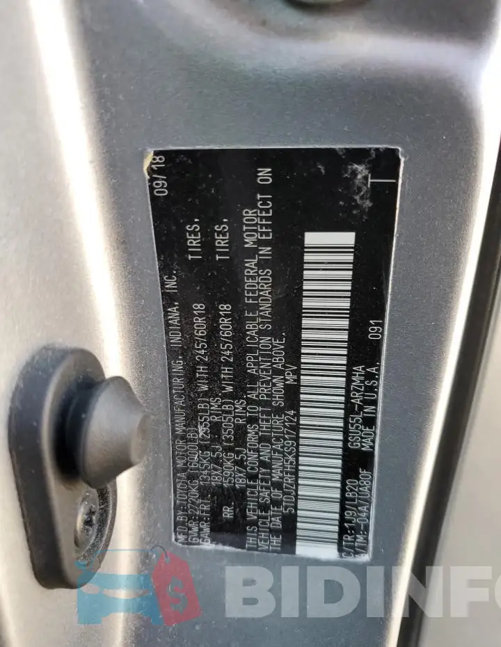 5TDJZRFH5KS917124 Photo# 13