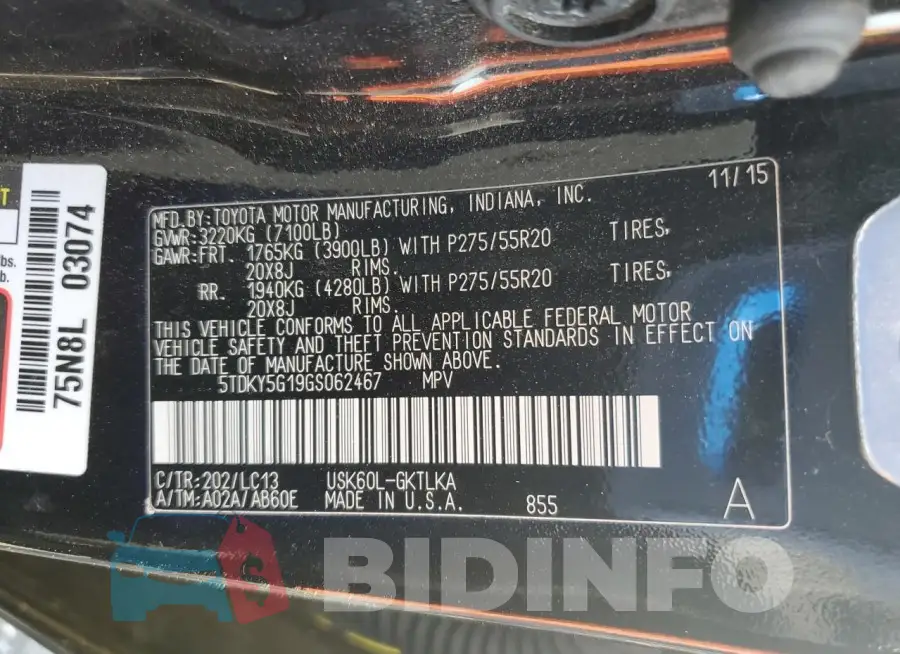 5TDKY5G19GS062467 Photo# 14