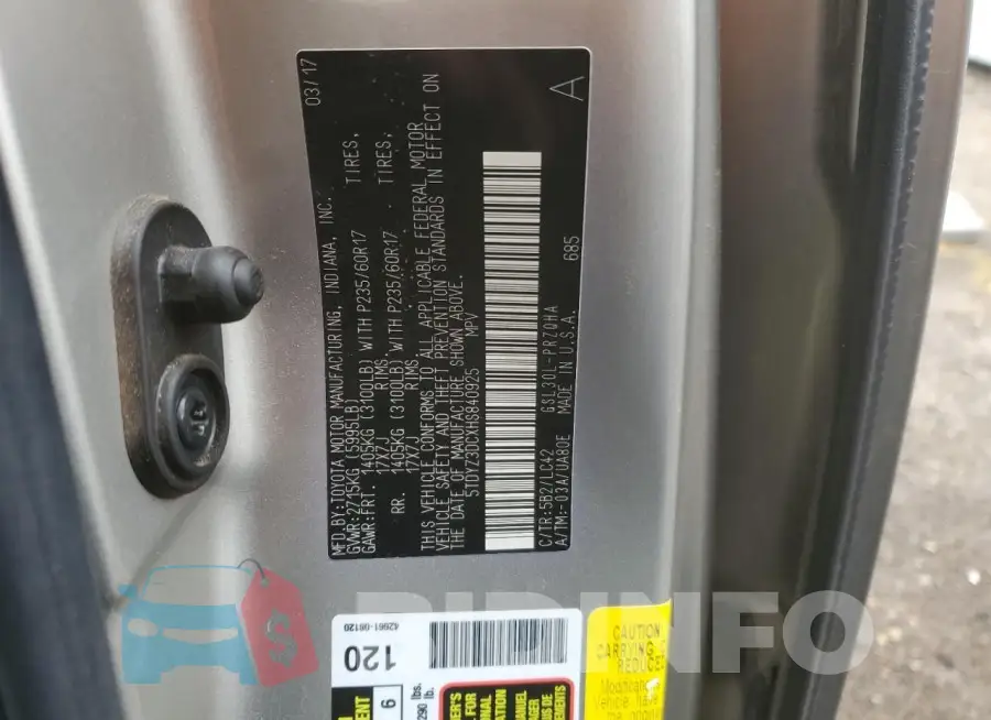 5TDYZ3DCXHS840925 Photo# 14