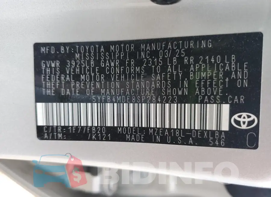5YFB4MDE8SP284223 Photo# 13