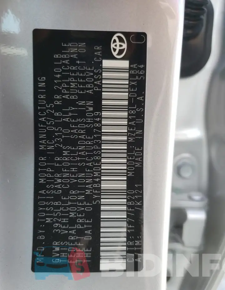 5YFB4MDE8SP317849 Photo# 12