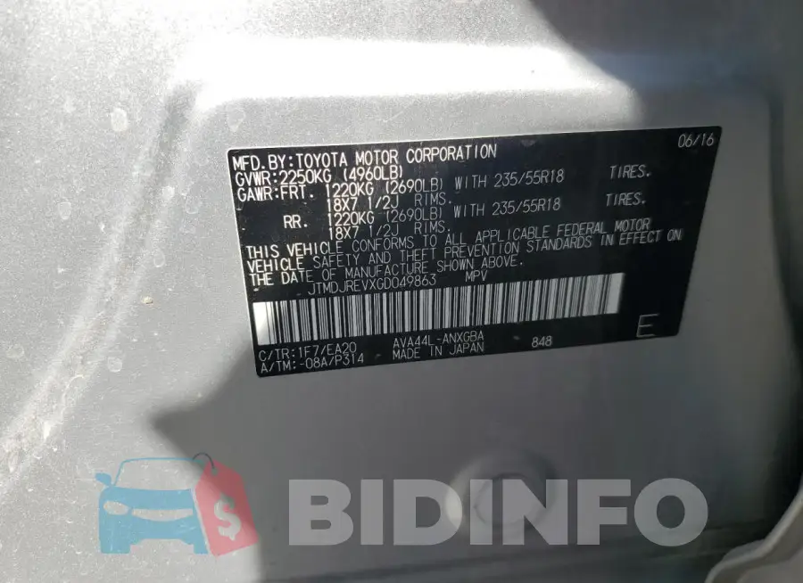 JTMDJREVXGD049863 Photo# 13