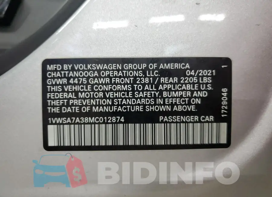 1VWSA7A38MC012874 Photo# 12