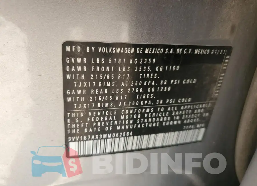 3VV1B7AX3MM062564 Photo# 13