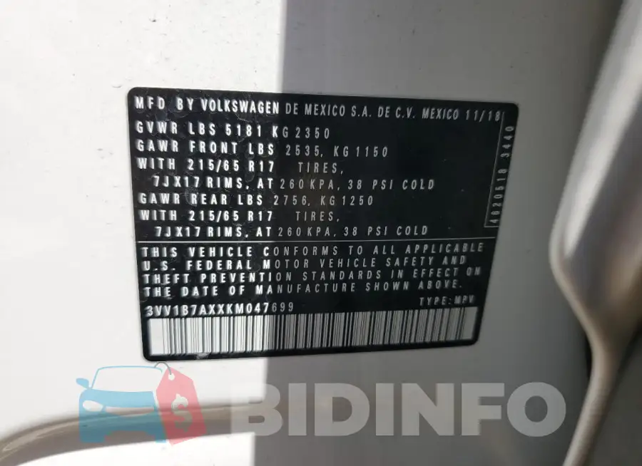 3VV1B7AXXKM047699 Photo# 13