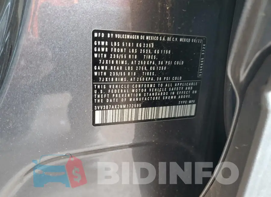 3VV3B7AX2NM172595 Photo# 13