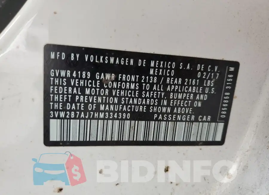 3VW2B7AJ7HM334390 Photo# 12