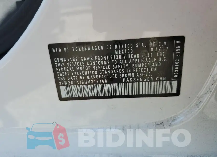 3VW2B7AJ8HM319168 Photo# 12