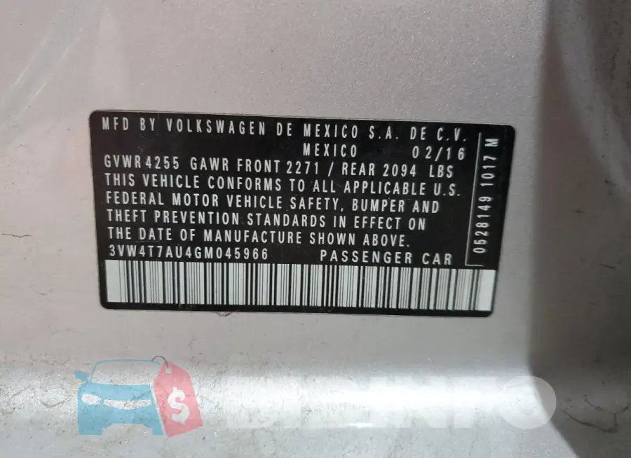 3VW4T7AU4GM045966 Photo# 13