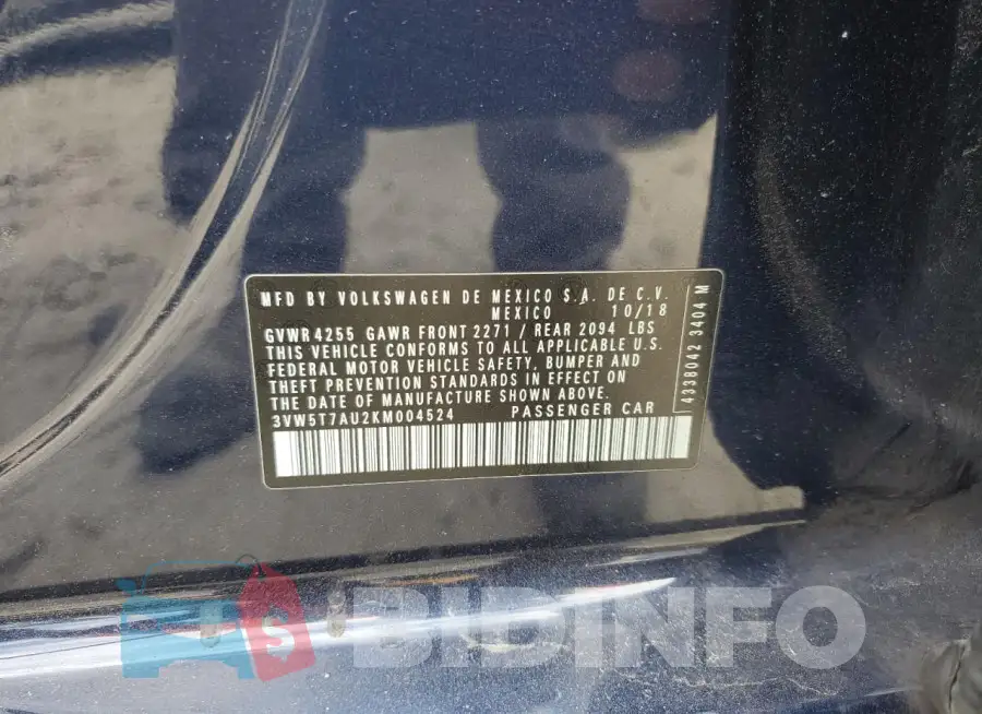 3VW5T7AU2KM004524 Photo# 12