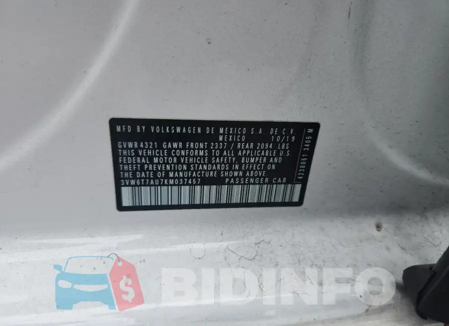 3VW6T7AU7KM037457 Photo# 12