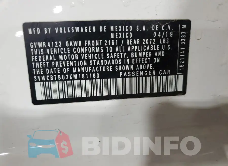 3VWCB7BU2KM181163 Photo# 12
