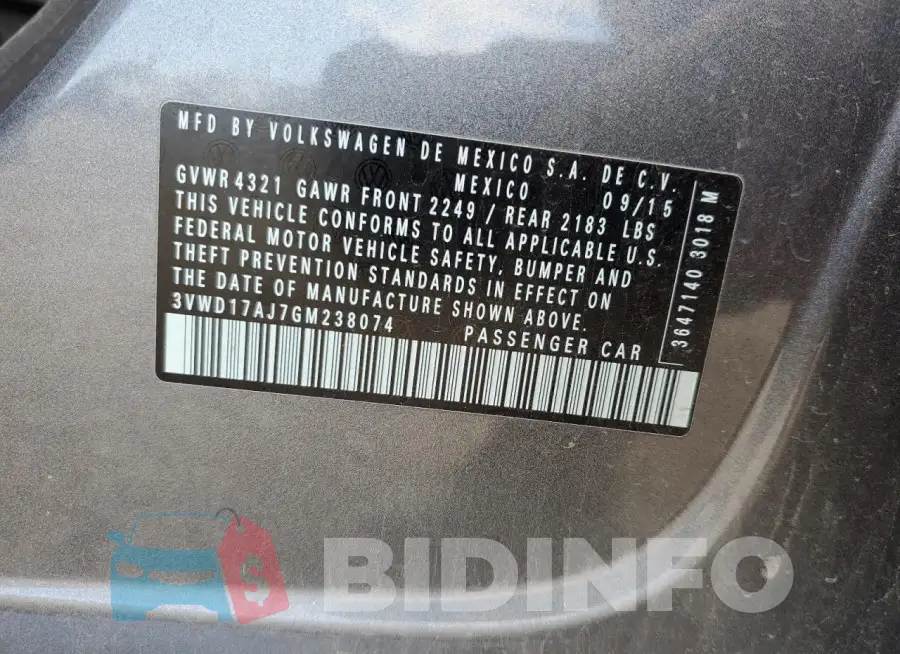 3VWD17AJ7GM238074 Photo# 12
