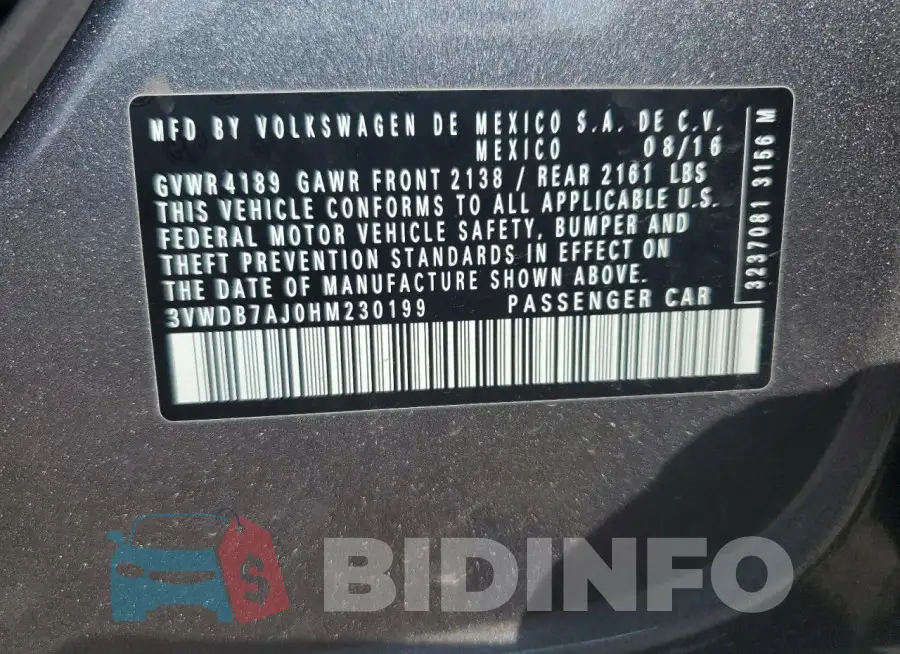 3VWDB7AJ0HM230199 Photo# 12