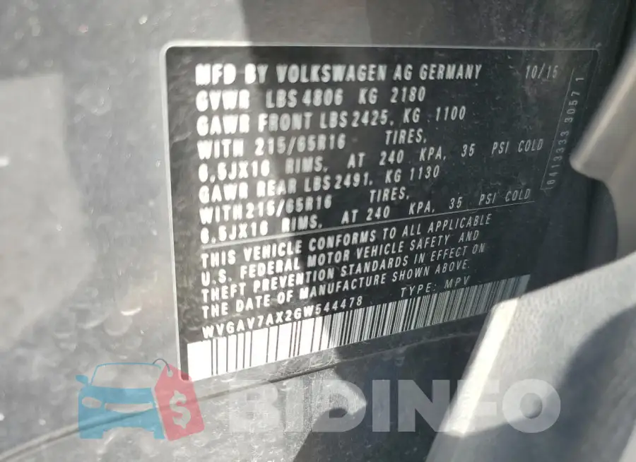 WVGAV7AX2GW544478 Photo# 13