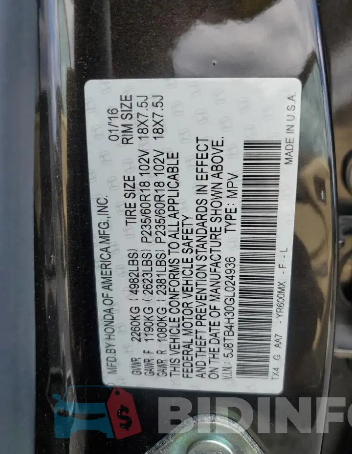 5J8TB4H30GL024936 Photo# 13