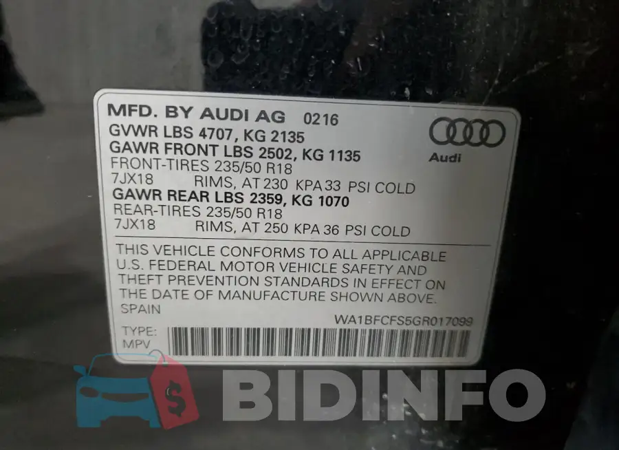WA1BFCFS5GR017099 Photo# 13