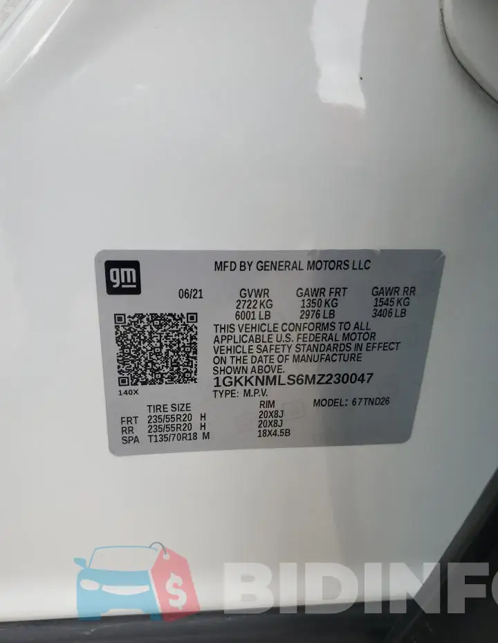 1GKKNMLS6MZ230047 Photo# 13