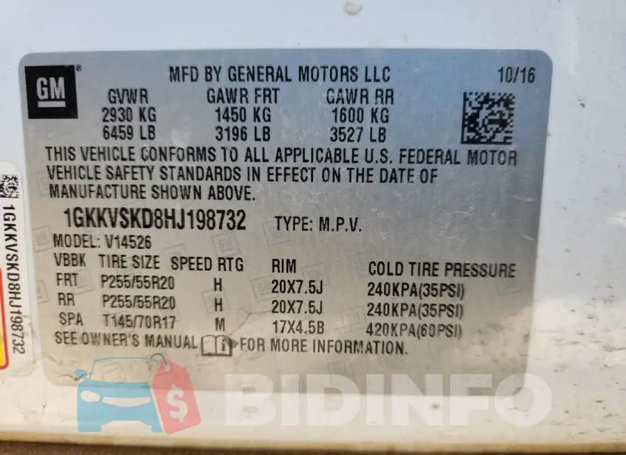 1GKKVSKD8HJ198732 Photo# 13