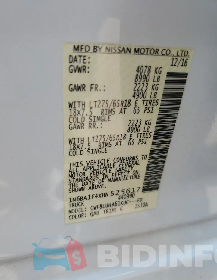 1N6BA1F4XHN525617 Photo# 12
