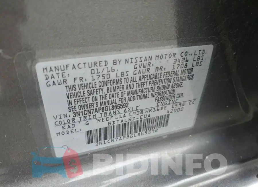 3N1CN7AP8GL865592 Photo# 13
