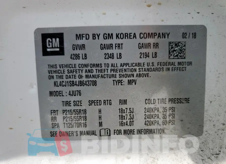 KL4CJ1SB4JB643708 Photo# 14
