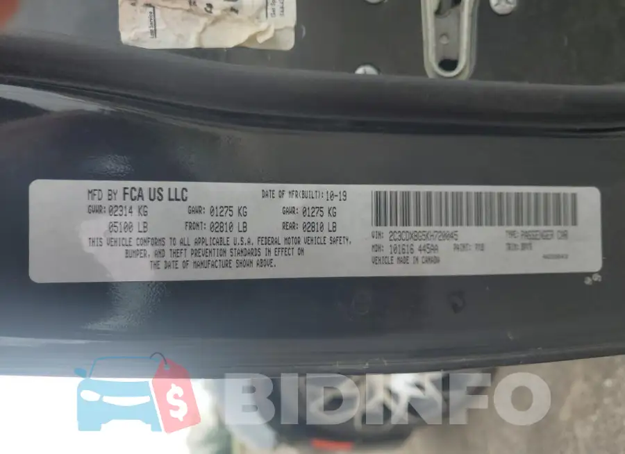 2C3CDXBG5KH720045 Photo# 12