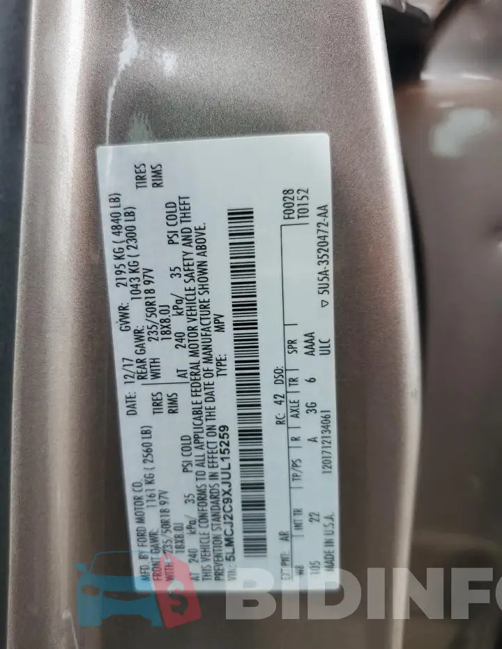 5LMCJ2C9XJUL15259 Photo# 12