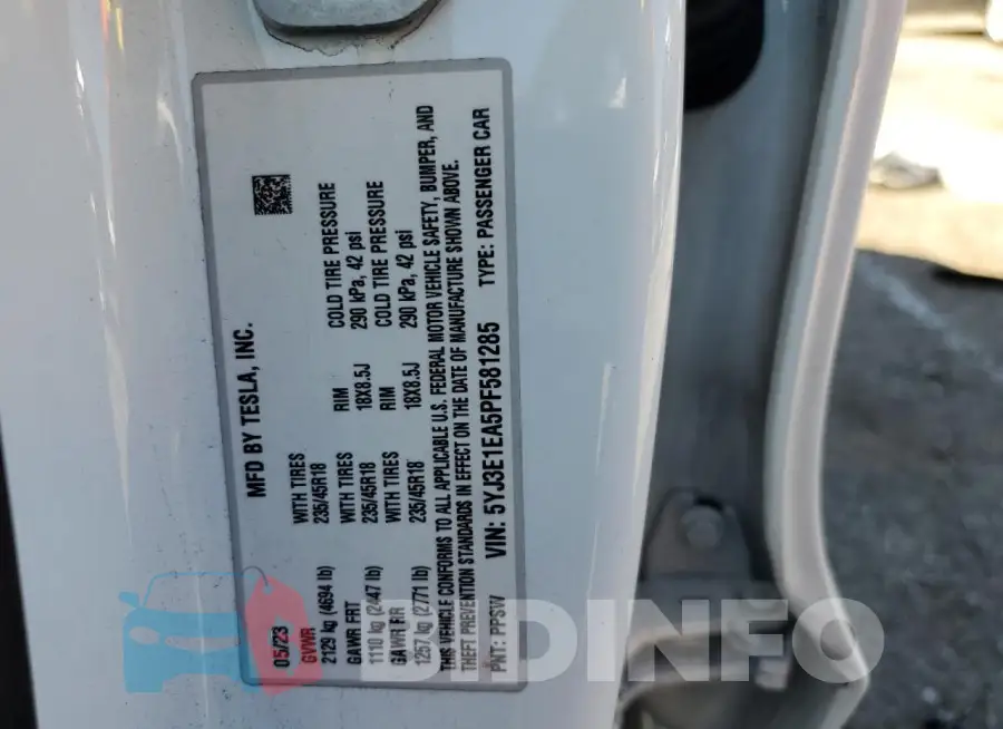 5YJ3E1EA5PF581285 Photo# 13