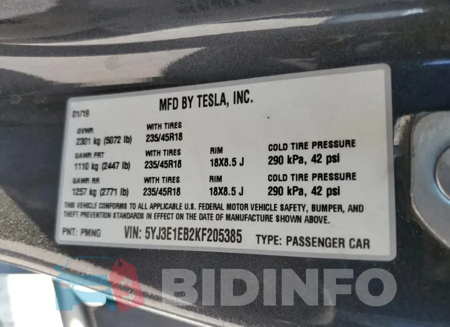 5YJ3E1EB2KF205385 Photo# 12