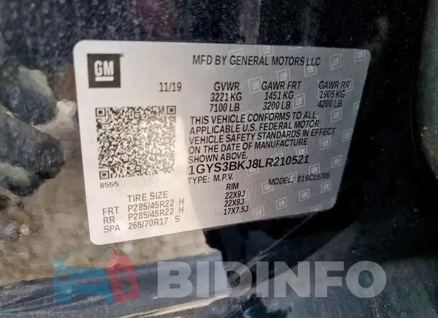 1GYS3BKJ8LR210521 Photo# 13