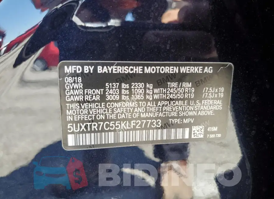 5UXTR7C55KLF27733 Photo# 13