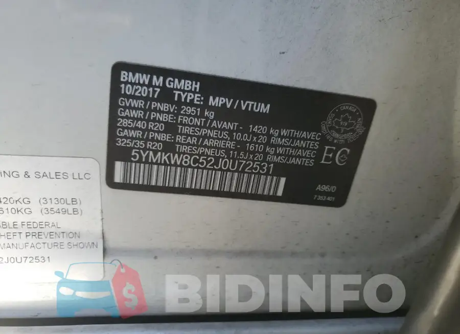 5YMKW8C52J0U72531 Photo# 13