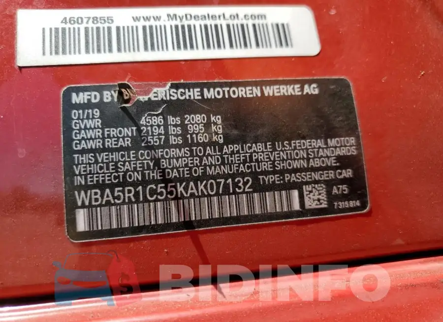 WBA5R1C55KAK07132 Photo# 12