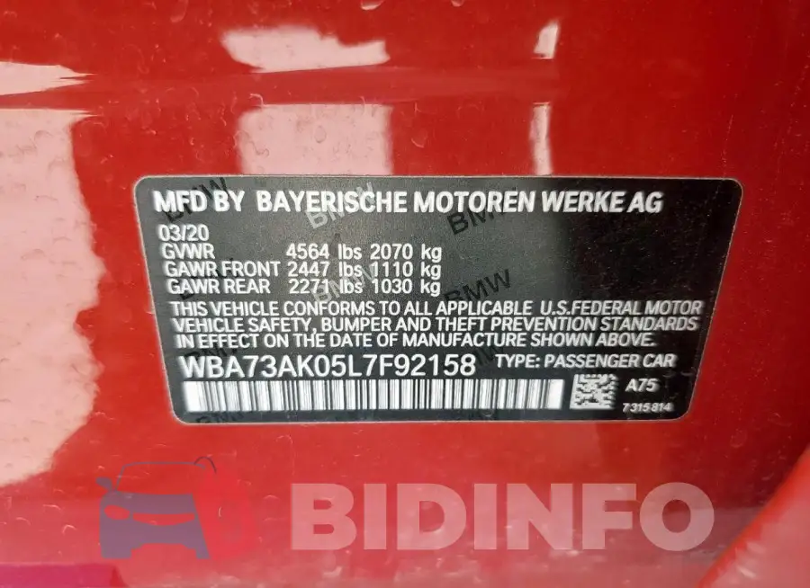 WBA73AK05L7F92158 Photo# 13