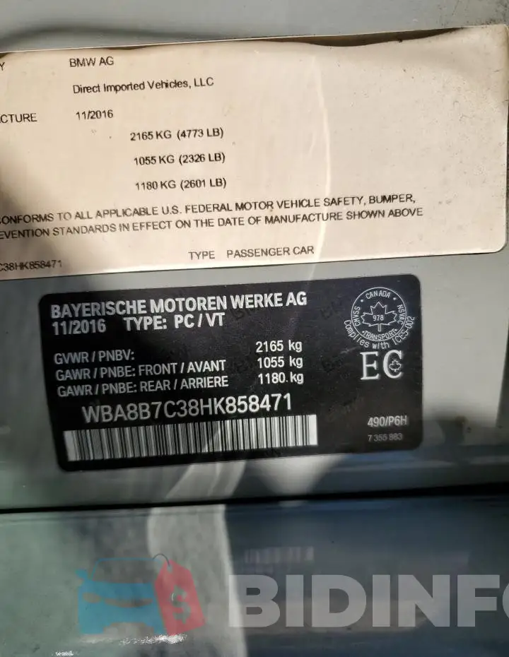 WBA8B7C38HK858471 Photo# 13