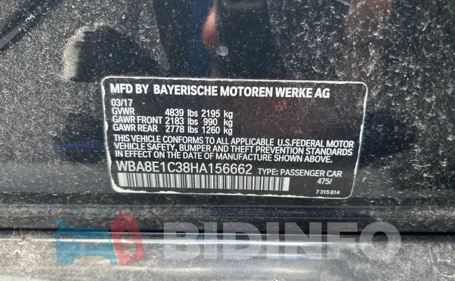 WBA8E1C38HA156662 Photo# 10