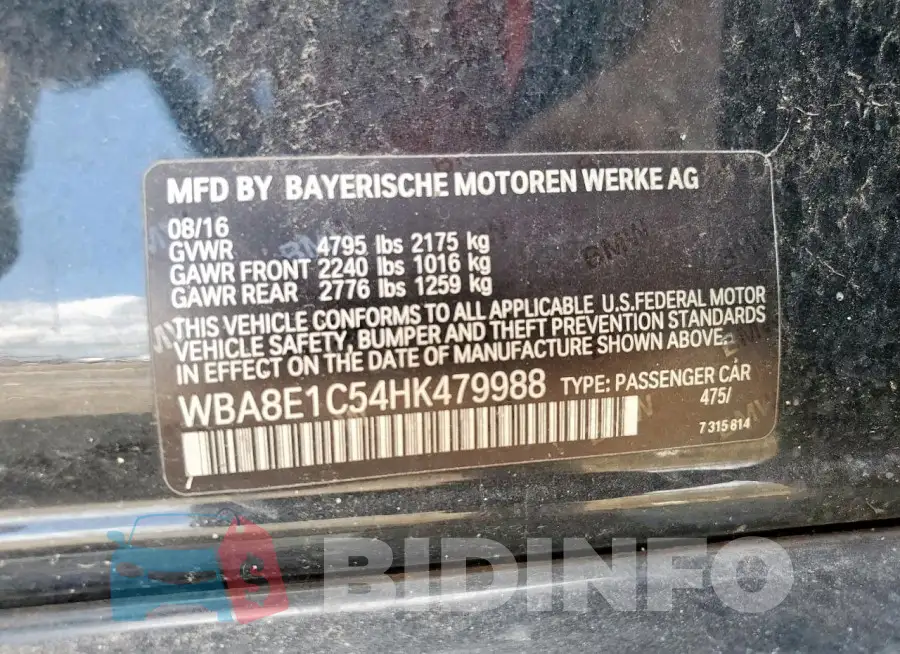 WBA8E1C54HK479988 Photo# 12