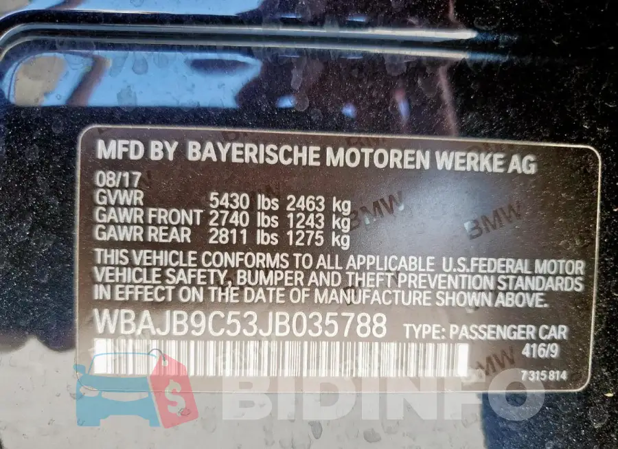 WBAJB9C53JB035788 Photo# 13